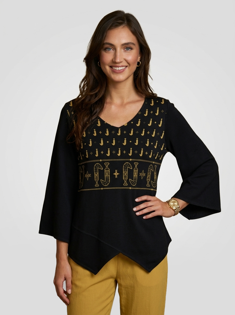 Khanjar -  V-Neck Long Sleeve T-Shirt